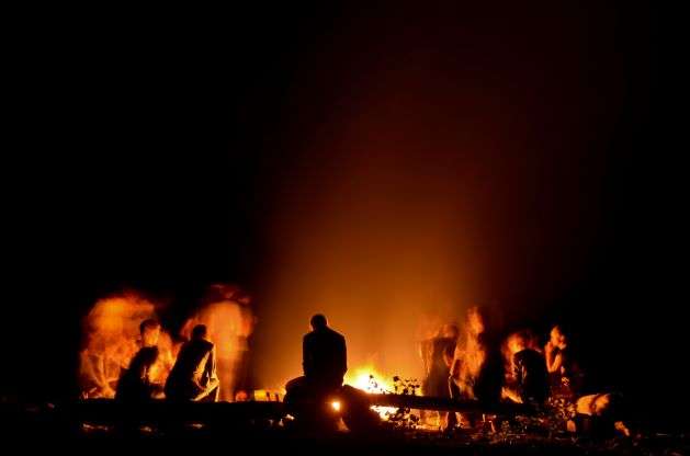 Camping bonfire in Manali in winters