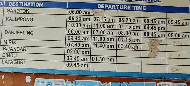 Siligudi to Sikkim Bus timings