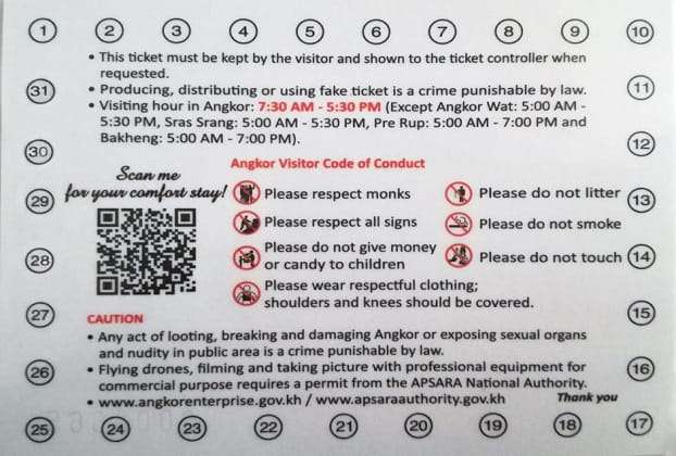 Angkor wat ticket and code of conduct for tourists