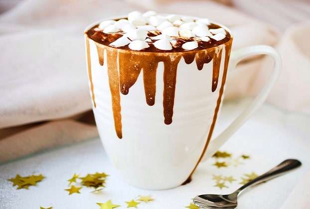 Hot cocoa in white mug