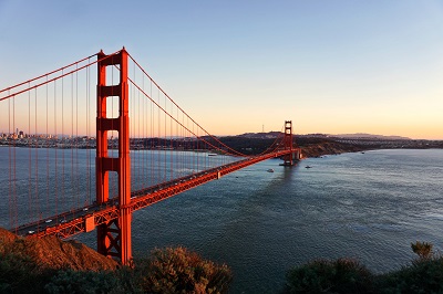 San Francisco Bridge on sea in California at sunset is one of the best places to visit