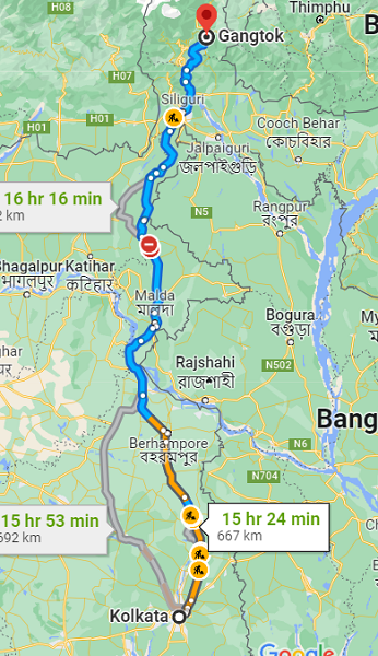 Kolkata to Gangtok distance for a budget trip