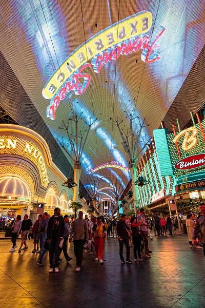 visitors at The digital roof of fremont street at Las Vegas