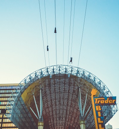 Zip lining at fremont street in Las Vegas