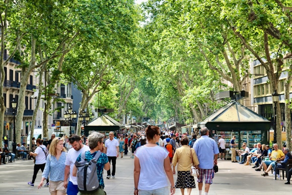 people walking on street during daytime at Las Ramblas