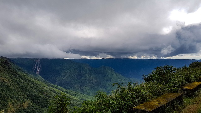 Birds eye view of hills during Shillong's Cherry Blossom Festival