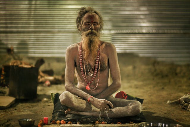 Hindu Sadhu medidating at Kumbh Mela in prayaraj